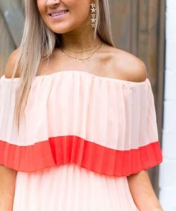 Entro Just Peachy Pleated Off The Shoulder Maxi Dress Women's Clothing