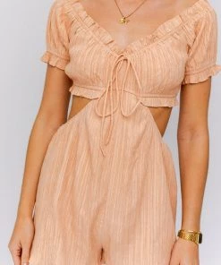 Le Lis Orange Puff Sleeve Cutout Romper