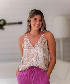 Adrienne Coral Snakeskin Tank Top Women's Clothing