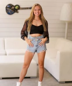 Cloud Ten Cortney Gold Belt Distressed Denim Shorts