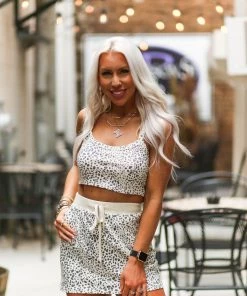 Le Lis Women's Clothing Cream Animal Print Two Piece Skirt Set