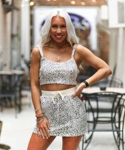 Le Lis Women's Clothing Cream Animal Print Two Piece Skirt Set