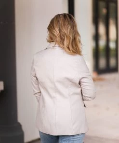 Le Lis Cream Faux Leather Blazer Jacket Women's Clothing