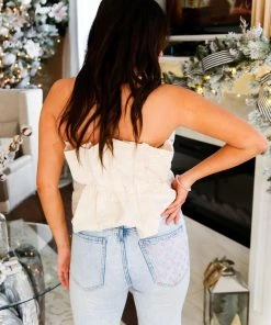 Do + Be Cream Floral Ruffle Tube Top Women's Clothing