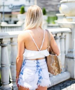 Signature 8 Bleached Destroyed High Rise Denim Shorts Women's Clothing