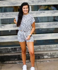 Le Lis Cream Leopard Front Tie Two Piece Lounge Set