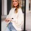 Glam Cream Oversized Knit Sweater Women's Clothing