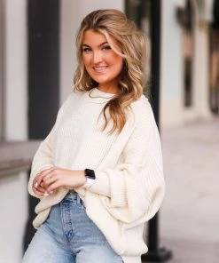 Glam Cream Oversized Knit Sweater Women's Clothing