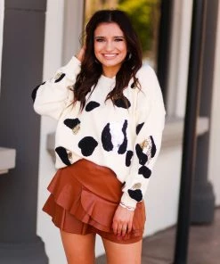 Adora Cream Sequin Leopard Sweater