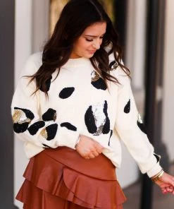 Adora Cream Sequin Leopard Sweater