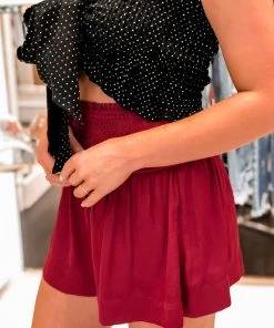 TCEC Women's Clothing Crimson Red Smocked Game Day Shorts