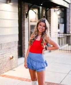 Le Lis Women's Clothing Criss Cross Back Red Knit Tank Top