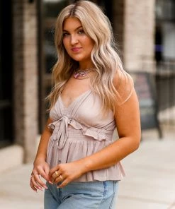 Mustard Seed Cutout Front Tie Tank Top Women's Clothing