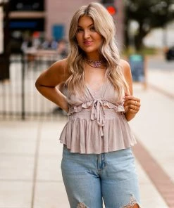 Mustard Seed Cutout Front Tie Tank Top Women's Clothing