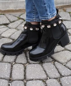 Akira Black Rhinestone Amulet Ankle Booties