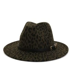 ACCITY Olive Green Leopard Print Panama Hat