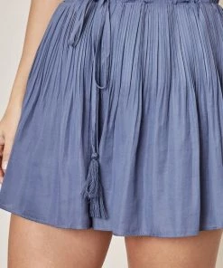 Mustard Seed Bottoms Denim Blue Pleated Drawstring Shorts