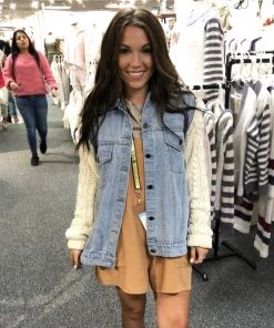 POL Denim Jacket With Cream Knit Arms