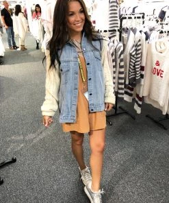 POL Denim Jacket With Cream Knit Arms