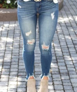 Judy Blue Destroyed Hem Skinny Jeans - Dark Wash - RESTOCK