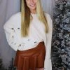 She & Sky Distressed Bell Sleeve Cream Sweater Women's Clothing