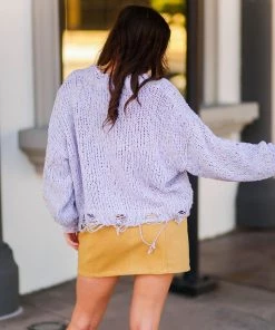 Lavender Distressed Confetti POL Sweater Women's Clothing