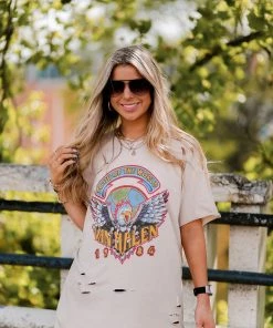 Vintage Distressed Distressed Tan Van Halen Graphic Band Tee Women's Clothing