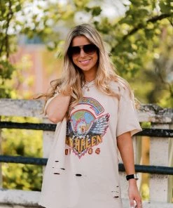 Vintage Distressed Distressed Tan Van Halen Graphic Band Tee Women's Clothing