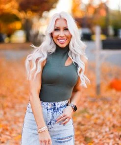 Le Lis Dusty Green Cutout Bodysuit Women's Clothing