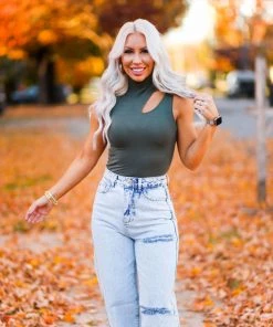 Le Lis Dusty Green Cutout Bodysuit Women's Clothing