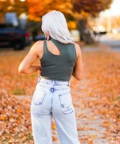 Le Lis Dusty Green Cutout Bodysuit Women's Clothing