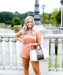 She & Sky Dusty Peach Star Pattern Strapless Romper Women's Clothing