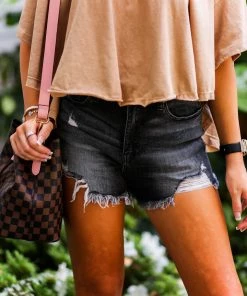 Risen Jeans Dylan High Waisted Black Distressed Denim Shorts