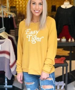 By Together “Easy Tiger” Mustard Graphic Sweatshirt Women's Clothing