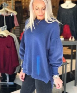 HYFVE Women's Clothing Blue Puff Sleeve Sweater - Blue