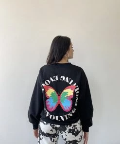 Bailey Rose Women's Clothing Black Evolving Butterfly Crewneck Sweatshirt 7 Bailey Rose Women's Clothing Black Evolving Butterfly Crewneck Sweatshirt