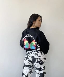 Bailey Rose Women's Clothing Black Evolving Butterfly Crewneck Sweatshirt