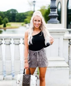 She & Sky Faux Leather Brown Snake Skin Paper Bag Shorts Women's Clothing