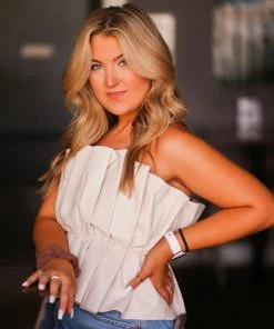 Do + Be Women's Clothing Cream Faux Leather Ruffle Tube Top