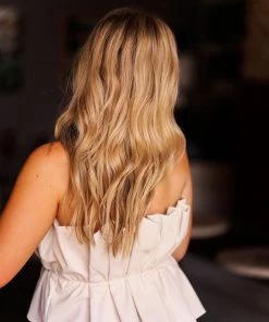 Do + Be Women's Clothing Cream Faux Leather Ruffle Tube Top