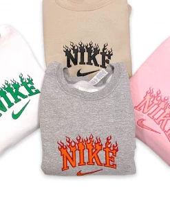 Vintage Distressed White And Green Flame Burns Crewneck Sweatshirt