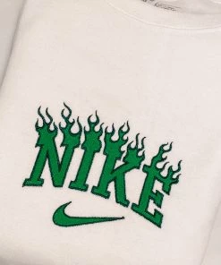 Vintage Distressed White And Green Flame Burns Crewneck Sweatshirt