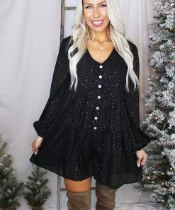 Entro Flowy Black Romper With Gold Stars