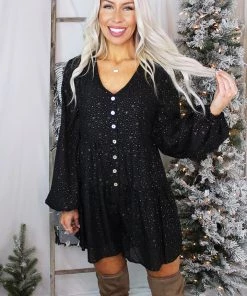 Entro Flowy Black Romper With Gold Stars