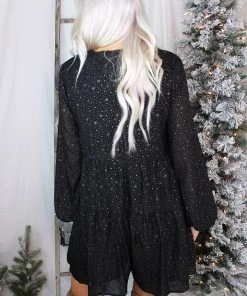 Entro Flowy Black Romper With Gold Stars