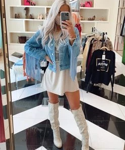 Le Lis Fringe Detail Denim Jacket