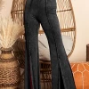 Blue Buttercup Black Mineral Wash Front Slit Pants Women's Clothing