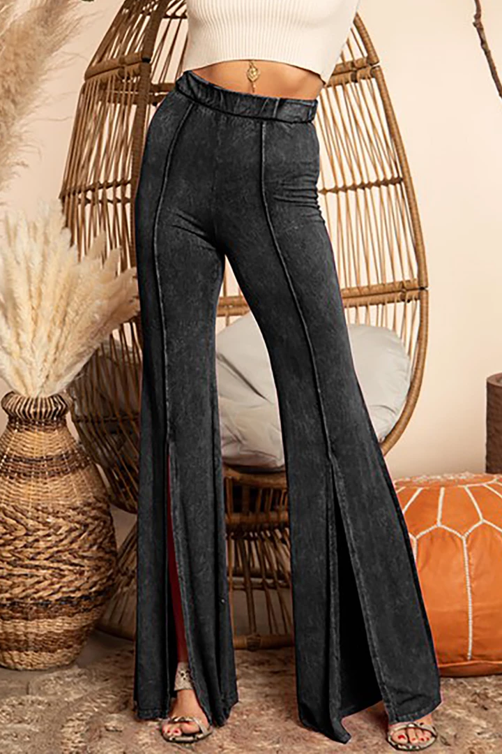 Blue Buttercup Black Mineral Wash Front Slit Pants Women's Clothing 3 Blue Buttercup Black Mineral Wash Front Slit Pants Women's Clothing