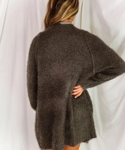 Crescent Outerwear Fuzzy Charcoal Knit Cardigan