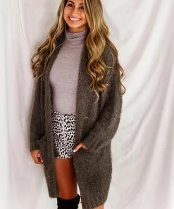Crescent Outerwear Fuzzy Charcoal Knit Cardigan